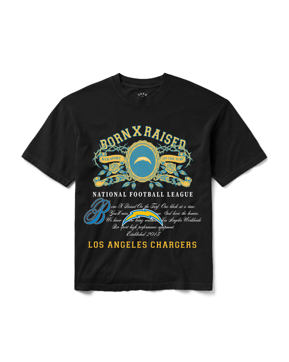 BORN X RAISED + CHARGERS CREST TEE: BLACK – Born X Raised