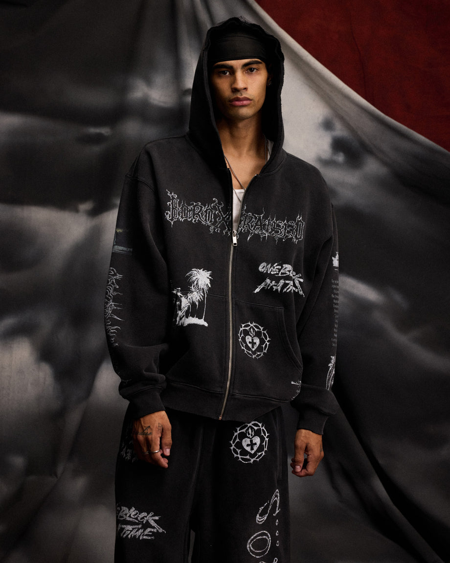 LLORONA ZIP-UP HOODIE: VINTAGE BLACK – Born X Raised