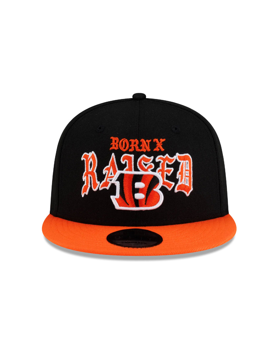 BORN X RAISED + BENGALS OLD ENGLISH SNAPBACK: BLACK / ORANGE