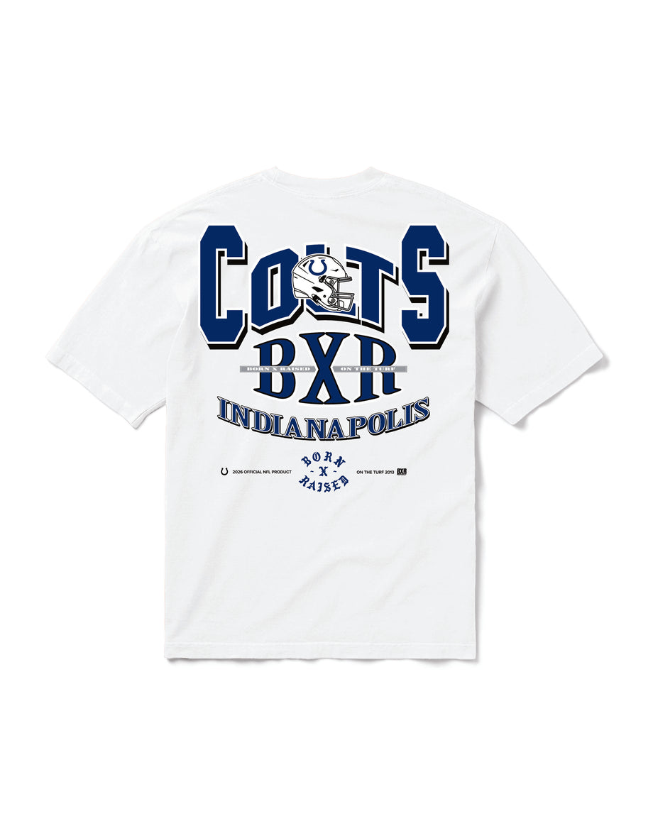 BORN X RAISED + COLTS BLOCKLETTER TEE: WHITE – Born X Raised
