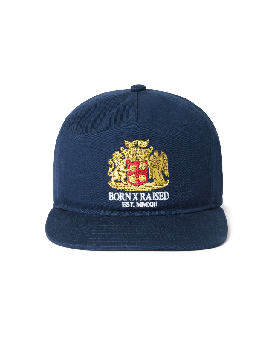 CREST 5 PANEL HAT: NAVY – Born X Raised
