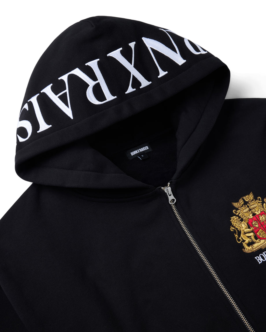 CREST ZIP-UP HOODIE: BLACK – Born X Raised