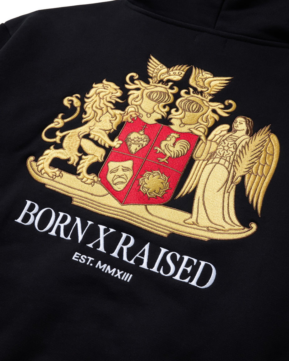 CREST ZIP-UP HOODIE: BLACK – Born X Raised