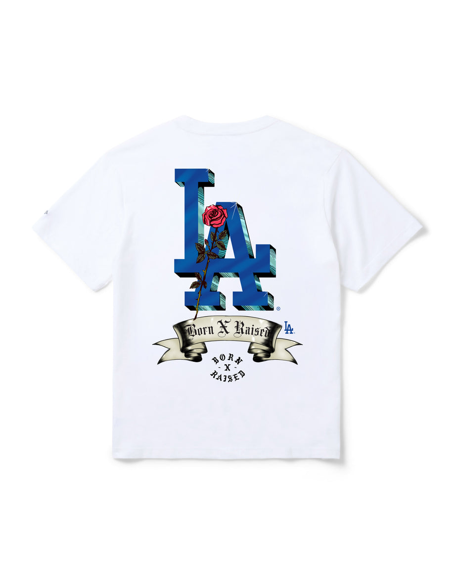 BORN X RAISED + DODGERS ROSE TEE: WHITE – Born X Raised