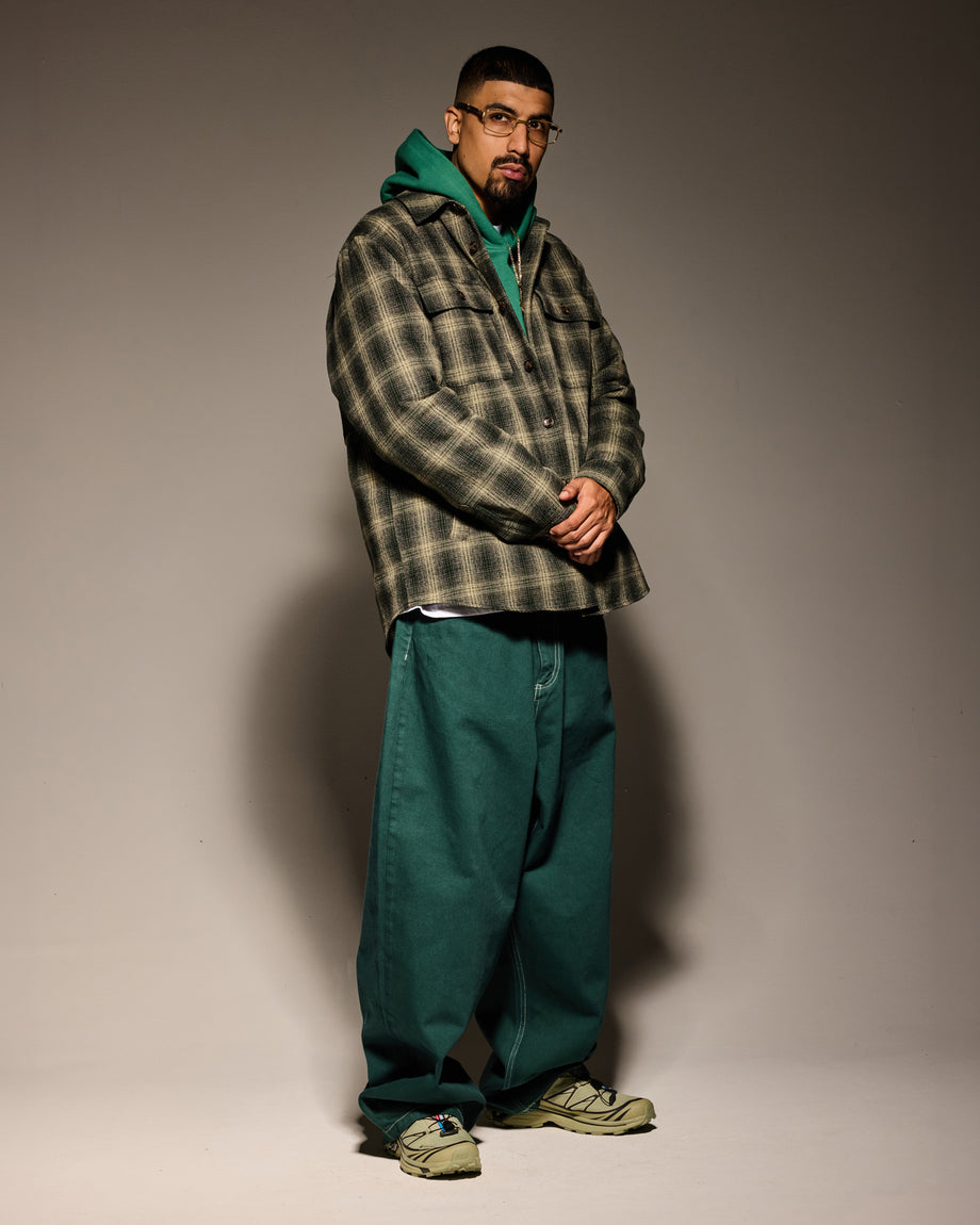 OVERSIZED FLANNEL SHIRT JACKET: GREEN / BLACK – Born X Raised