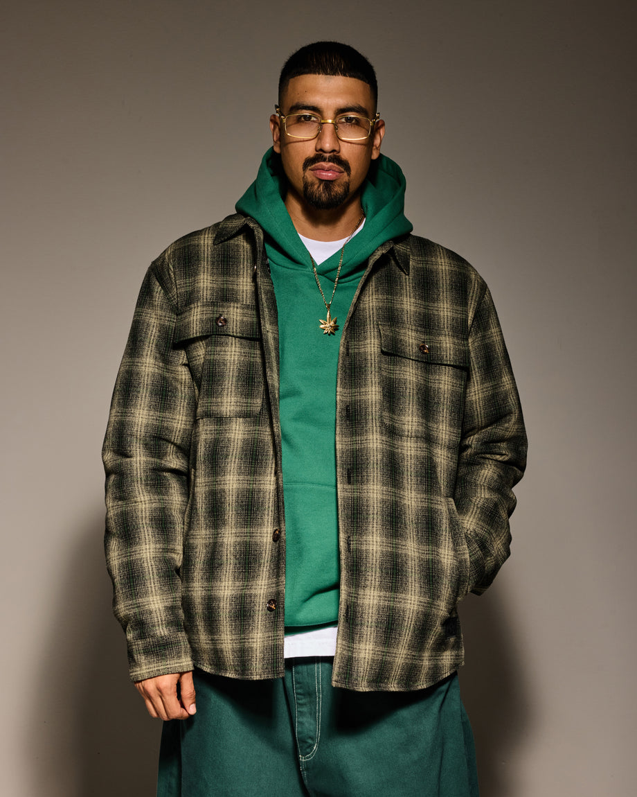 OVERSIZED FLANNEL SHIRT JACKET: GREEN / BLACK – Born X Raised