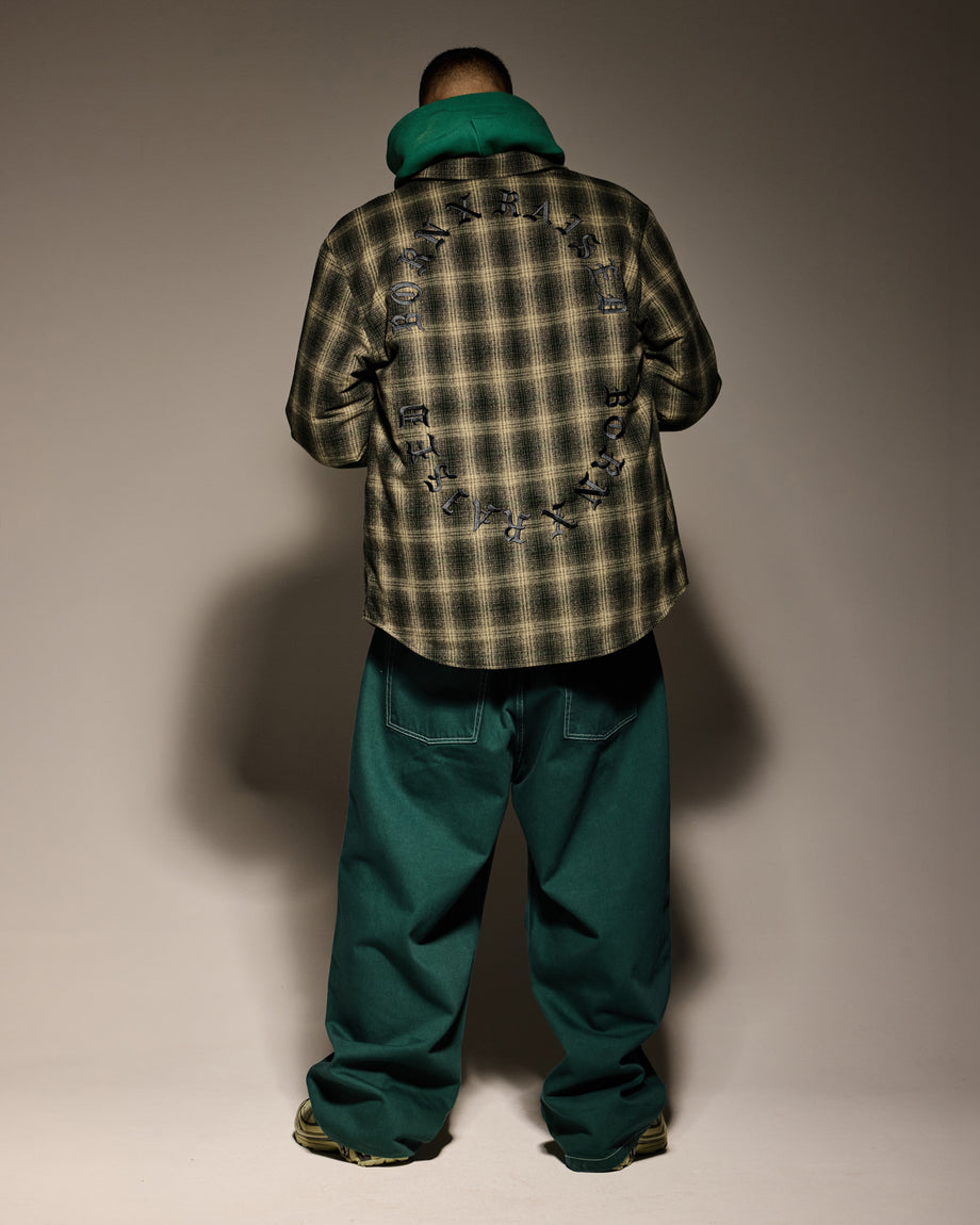 OVERSIZED FLANNEL SHIRT JACKET: GREEN / BLACK – Born X Raised