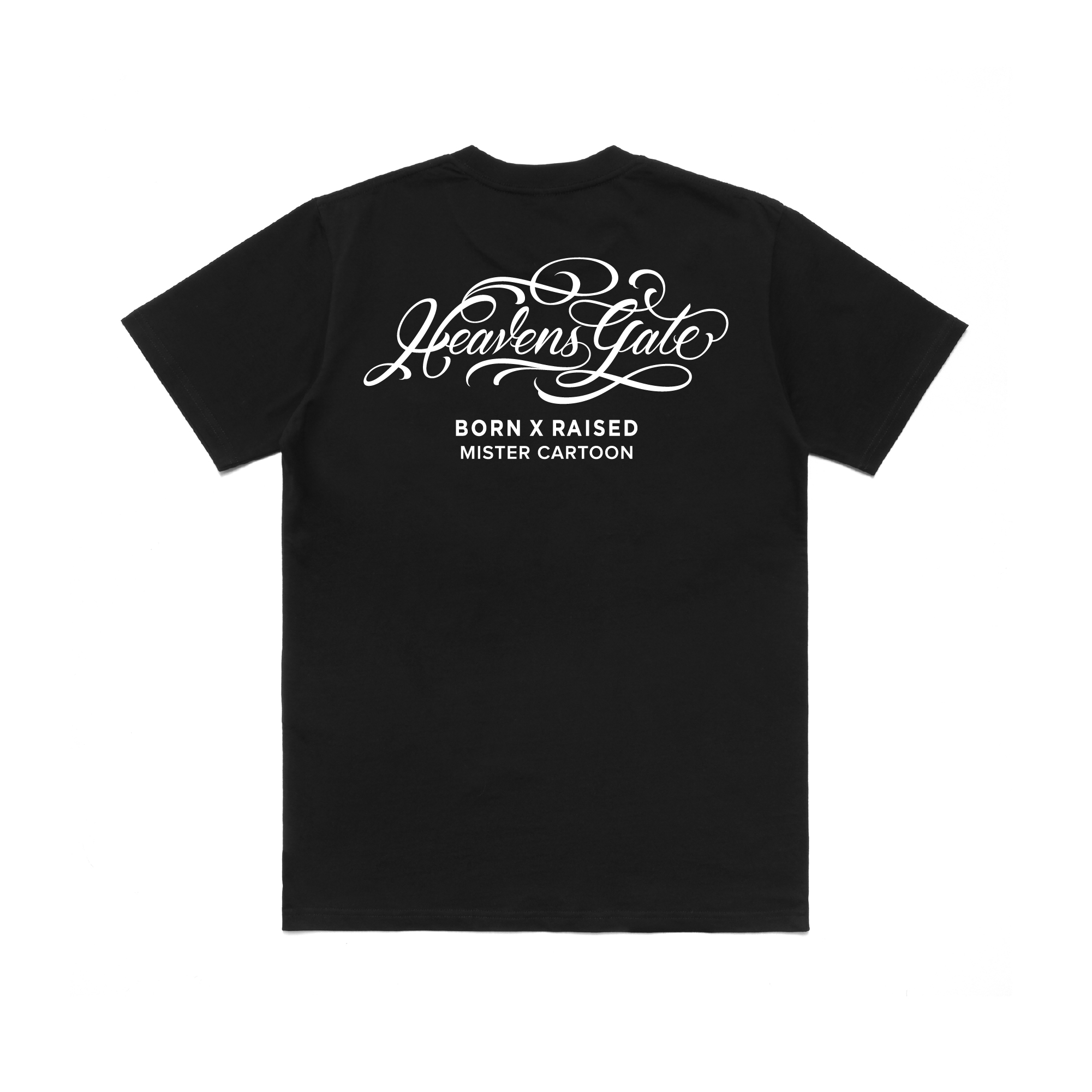 BORN X RAISED + MR CARTOON HEAVENS GATE TEE: BLACK