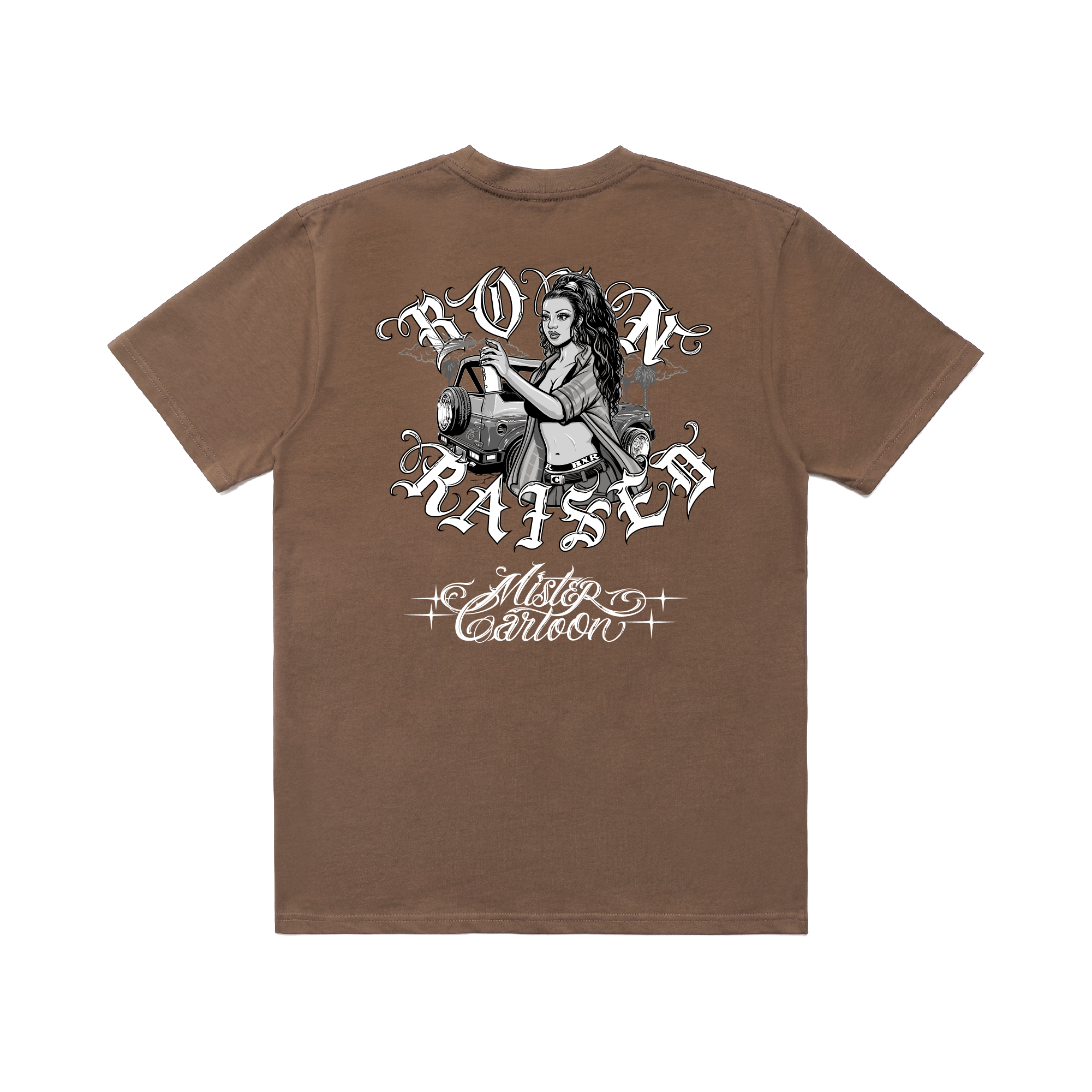 BORN X RAISED + MR CARTOON HOMEGIRL ROCKER TEE: WALNUT – Born X Raised