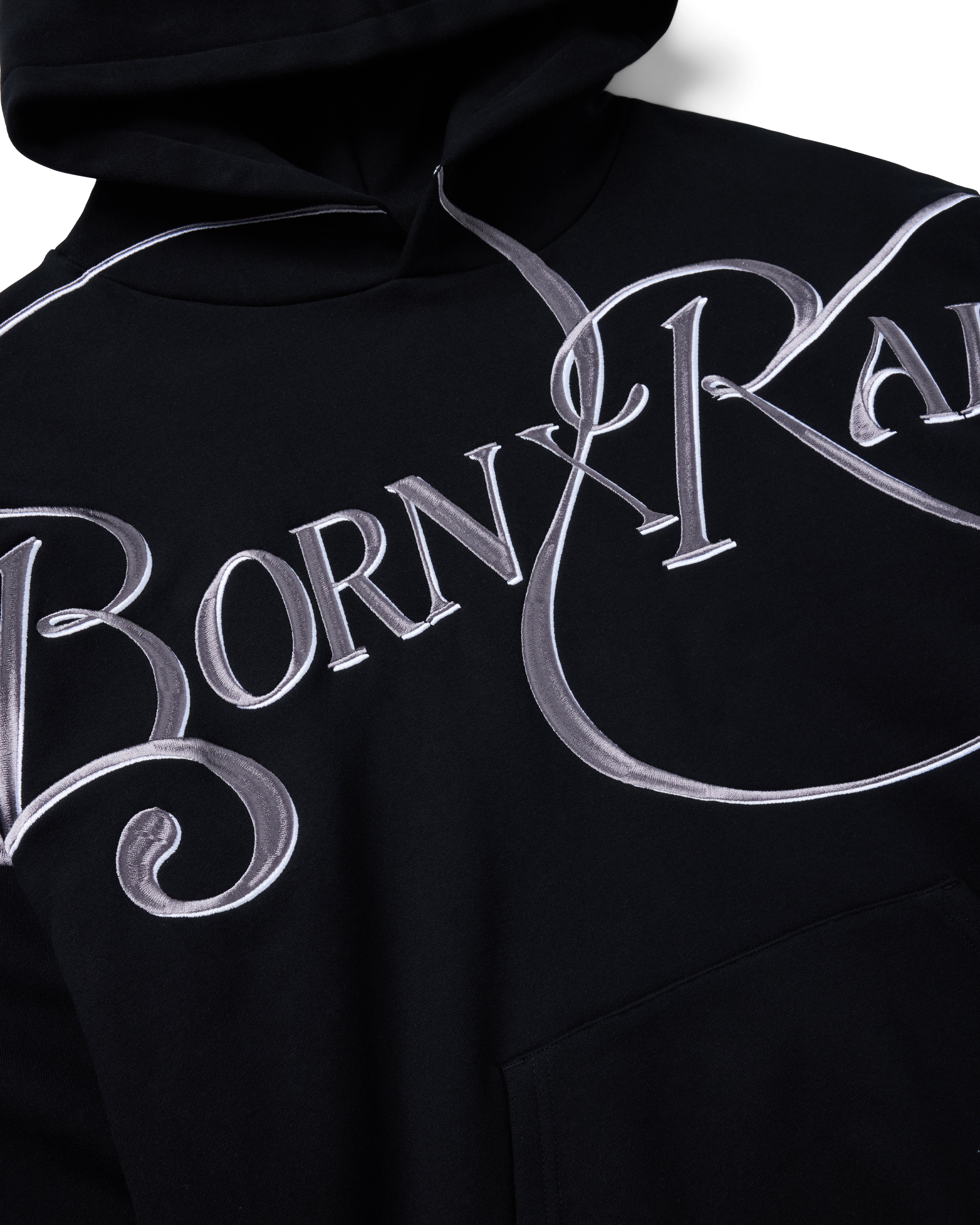 EMBROIDERED JUMBO SCRIPT HOODIE: BLACK – Born X Raised