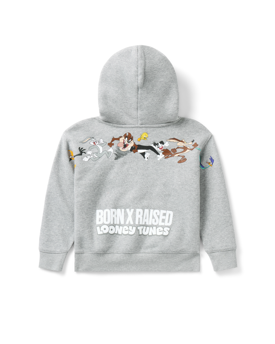 BORN X RAISED + LOONEY TUNES YOUTH LINE UP HOODIE: HEATHER GREY