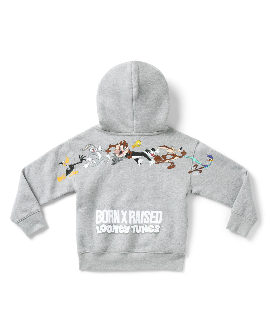 BORN X RAISED + LOONEY TUNES YOUTH LINE UP HOODIE: HEATHER GREY