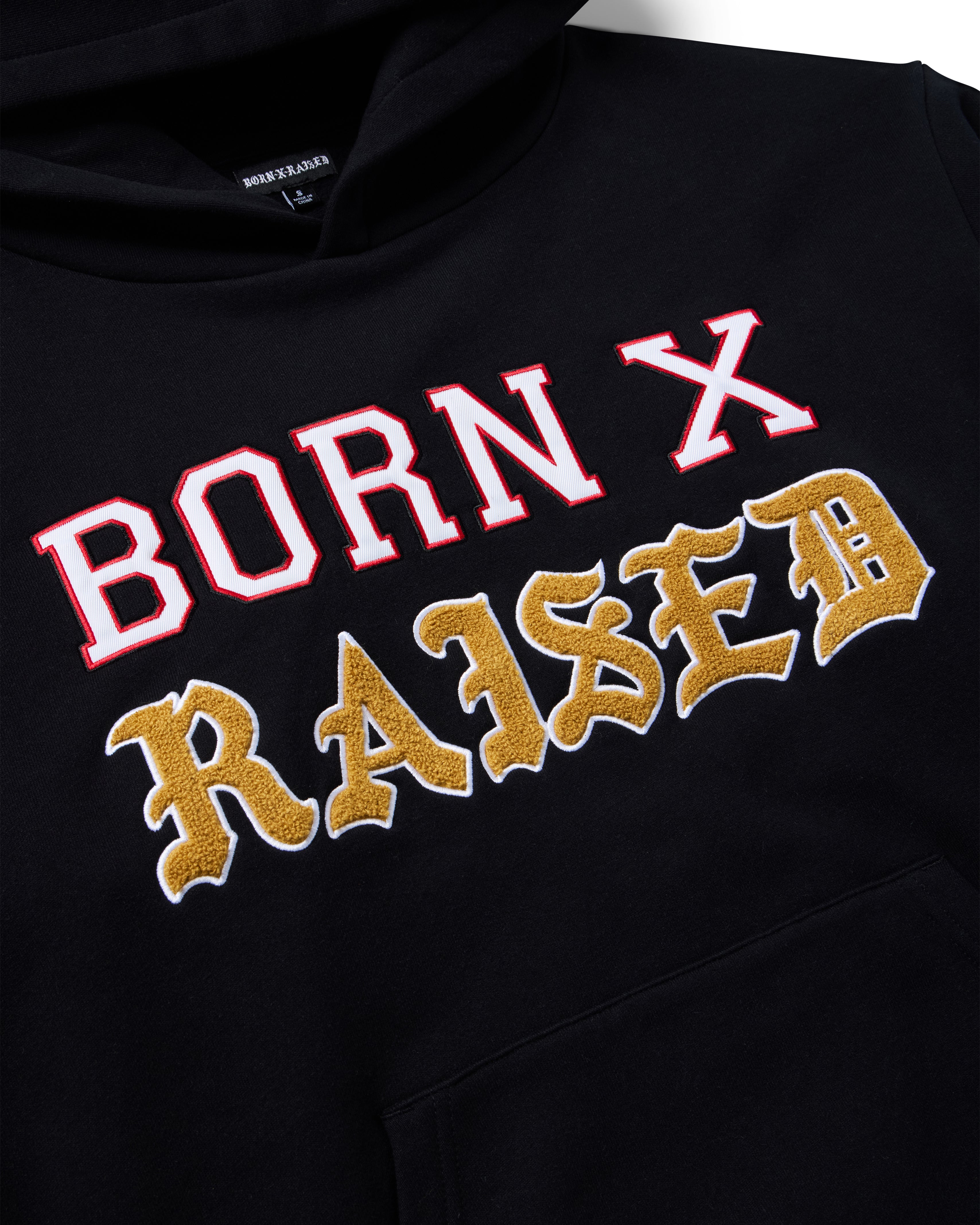 APPLIQUE STACK HOODIE: BLACK – Born X Raised