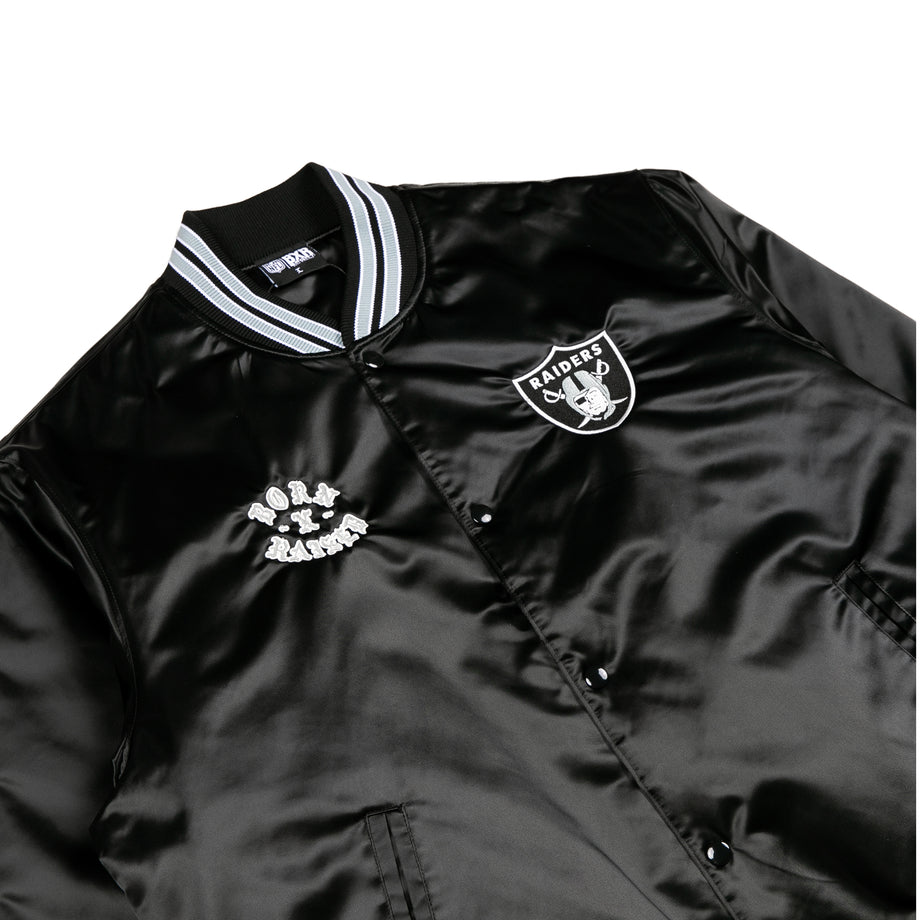 極美品  × NFL RAIDERS stadium jacket RAIDERS SUPER BOWL REVERSIBLE FAUX LEATHER SLEEVED WOOL JACKET