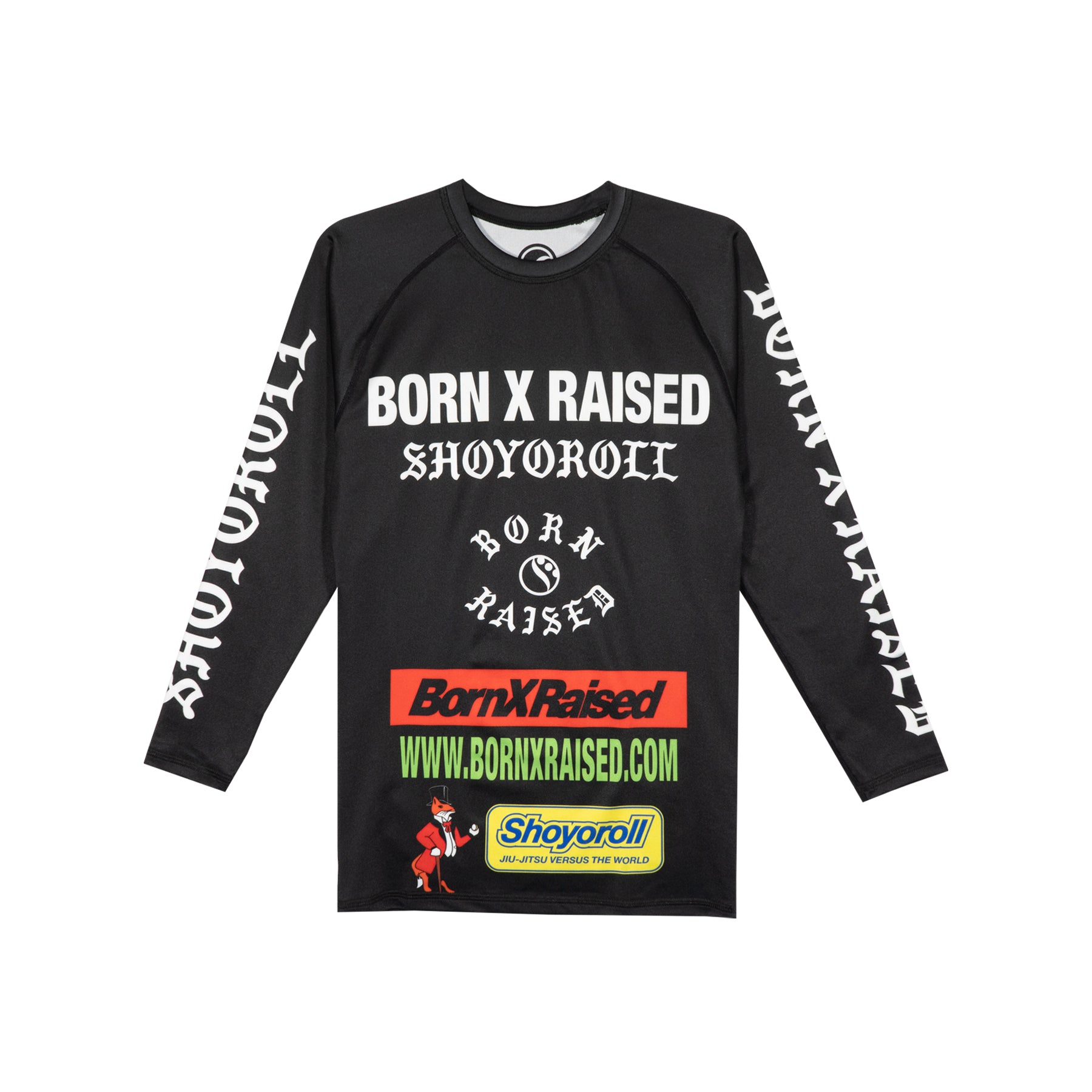 BORN X RAISED + SHOYOROLL LONGSLEEVE RASH GUARD: BLACK