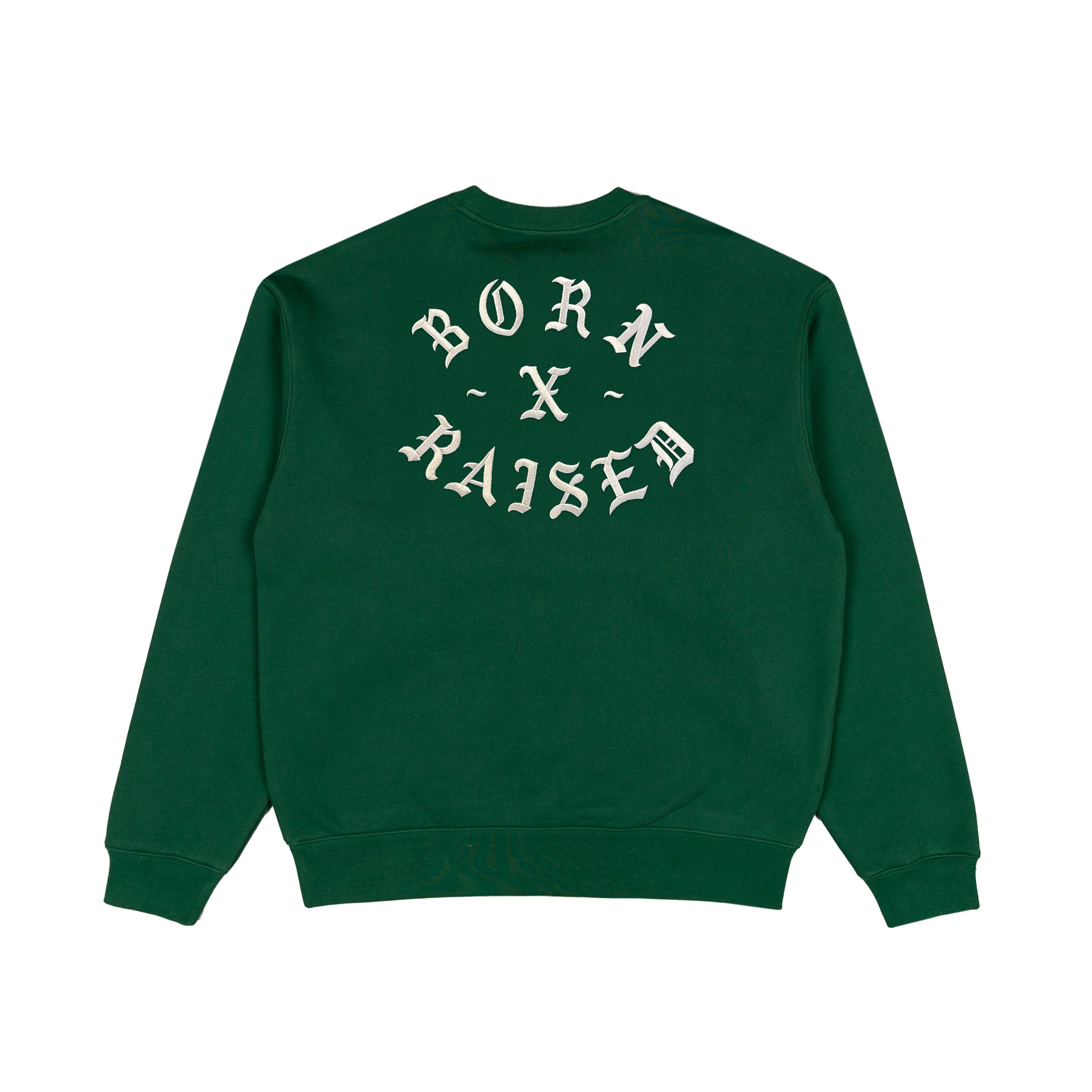 EMBROIDERED SNOOTY ROCKER CREWNECK: HUNTER GREEN – Born X Raised