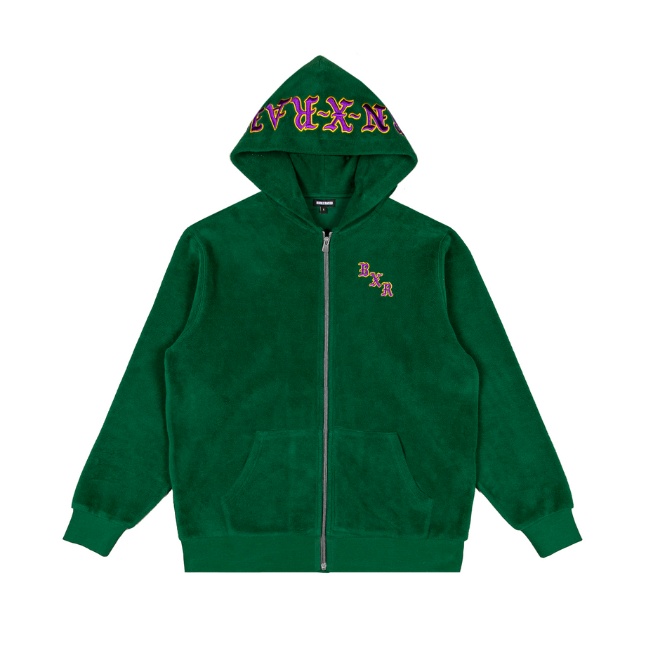 BXR EMBROIDERED INSIDE OUT ZIP-UP HOODIE: HUNTER GREEN – Born X Raised BXR EMBROIDERED INSIDE OUT ZIP-UP HOODIE: HUNTER GREEN – Born X Raised